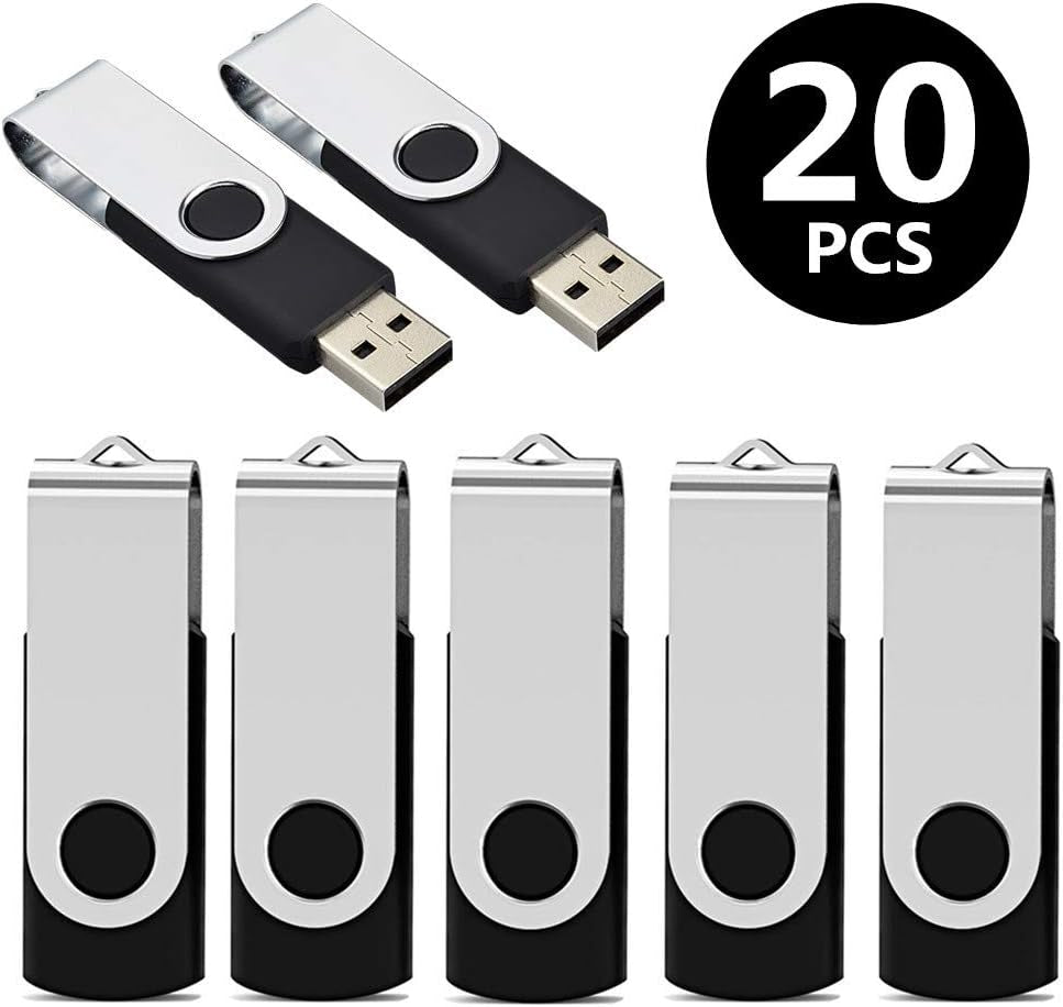 2GB Flash Drives 20 Pack 2GB USB Flash Drive Bulk USB 2.0 Thumb Drives Swivel Zip Drive (2 GB, Black)