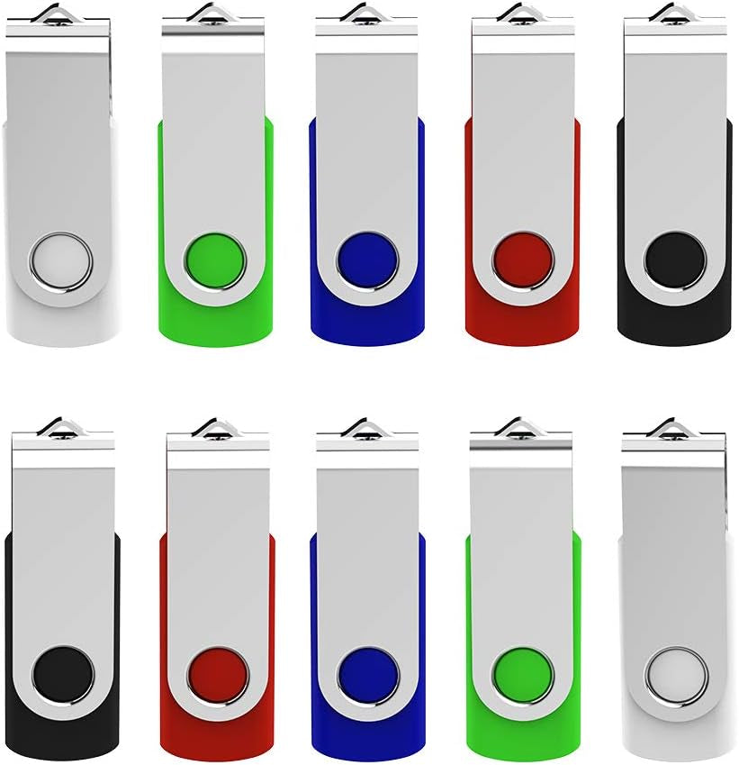 16GB Flash Drive 10 Pack USB Flash Drive 16 Gb  Thumb Drive Memory Stick Zip Drive USB 2.0, 5 Colors (Black, Blue, Green, White, Red)